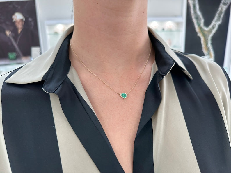 Medium Dark Green Emerald Diamond Pendant