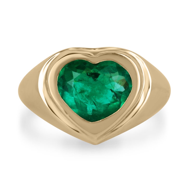 3.35ct 18K Gold AAA Fine Quality Dark Vivid Rich Green Heart Cut Emerald Solitaire Ring