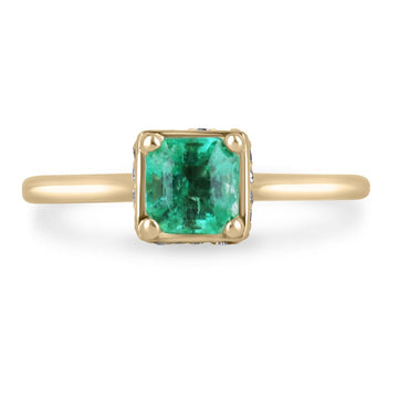 Asscher Allure: 0.96tcw Natural Asscher Emerald & Hidden Diamond Halo Solitaire Ring in 14K Gold