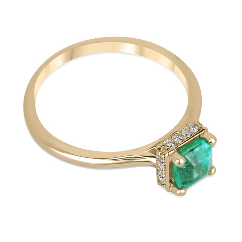 Dazzling Brilliance: 0.96tcw Natural Asscher Emerald & Hidden Diamond Halo Solitaire Ring - 14K Gold Beauty