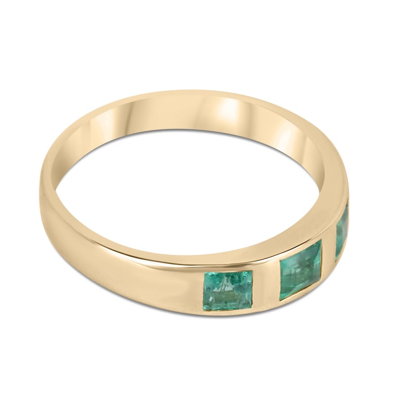 Radiant Beauty: 0.60tcw Asscher Cut Natural May Emerald 3 Stone Birthday Ring in 14K Gold