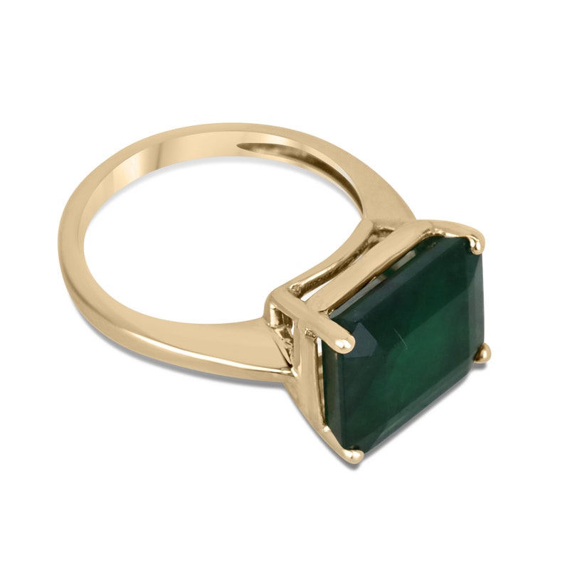 Elegant East-West Emerald Cut Engagement Ring in 14K Gold - 6.28ct