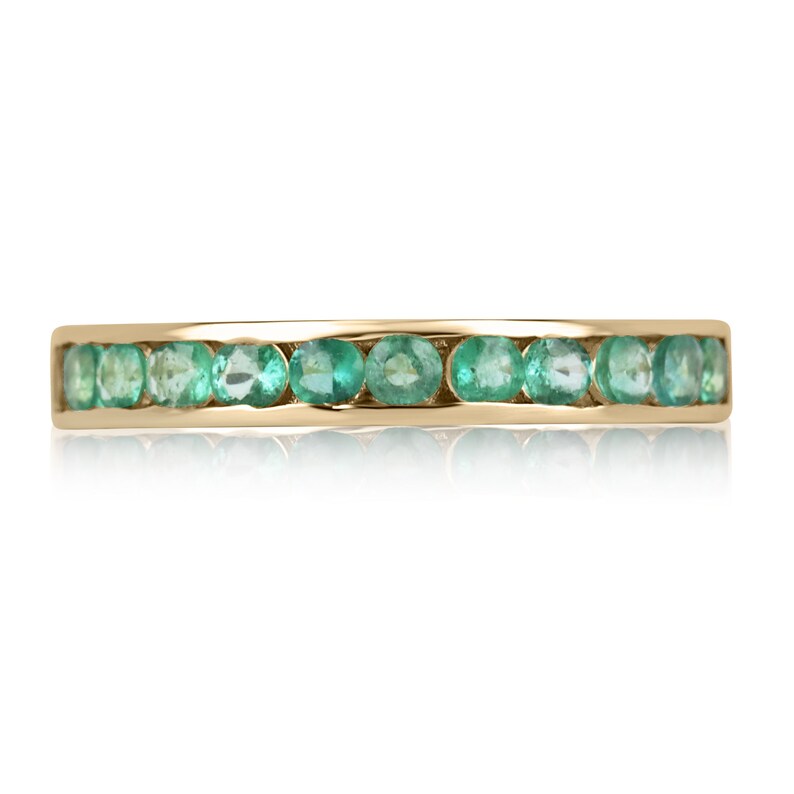 Stylish 14K Eternity Ring with 0.80 Total Carat Weight Round Emerald - Ideal for Men's Engagement