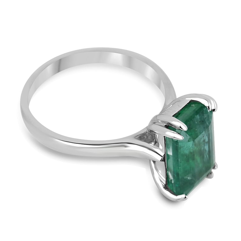 3.95ct 14K Gold Lush Dark Green Emerald Cut Ring