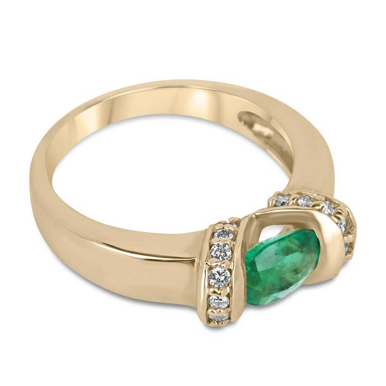 Emerald & Diamond Buckle Accent Statement Ring