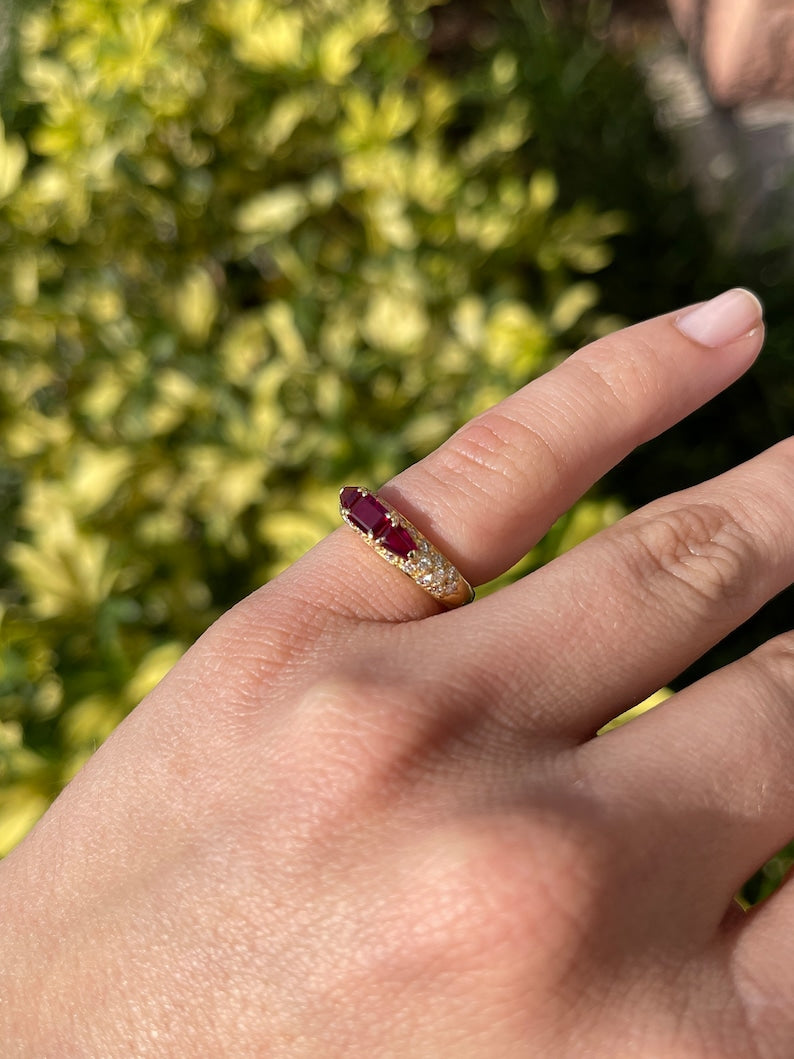 Statement Stacking Ring: 80 TCW Ruby & Diamond Accents in 18K Gold - Elegant Design