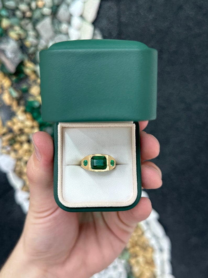 3.42tcw 18K Natural Emerald Three Stone Ring