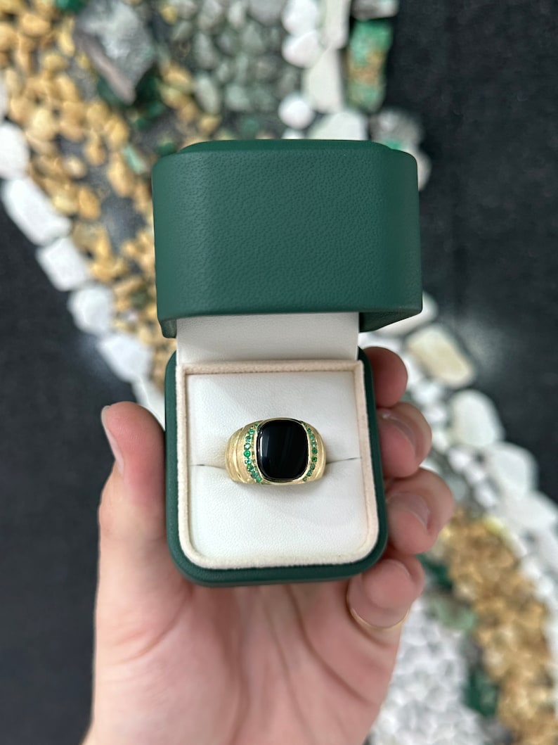 Mens Emerald Wide Band Signet Ring