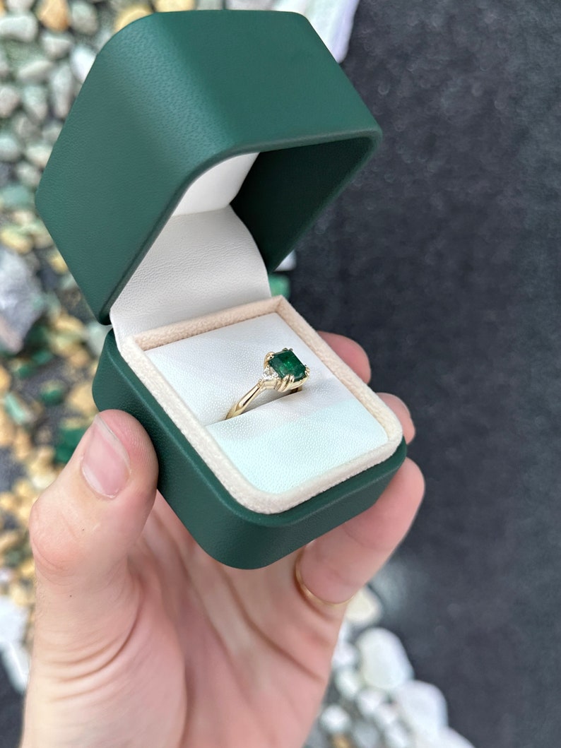 Emerald & Trillion Cut Diamond 3 Stone Ring