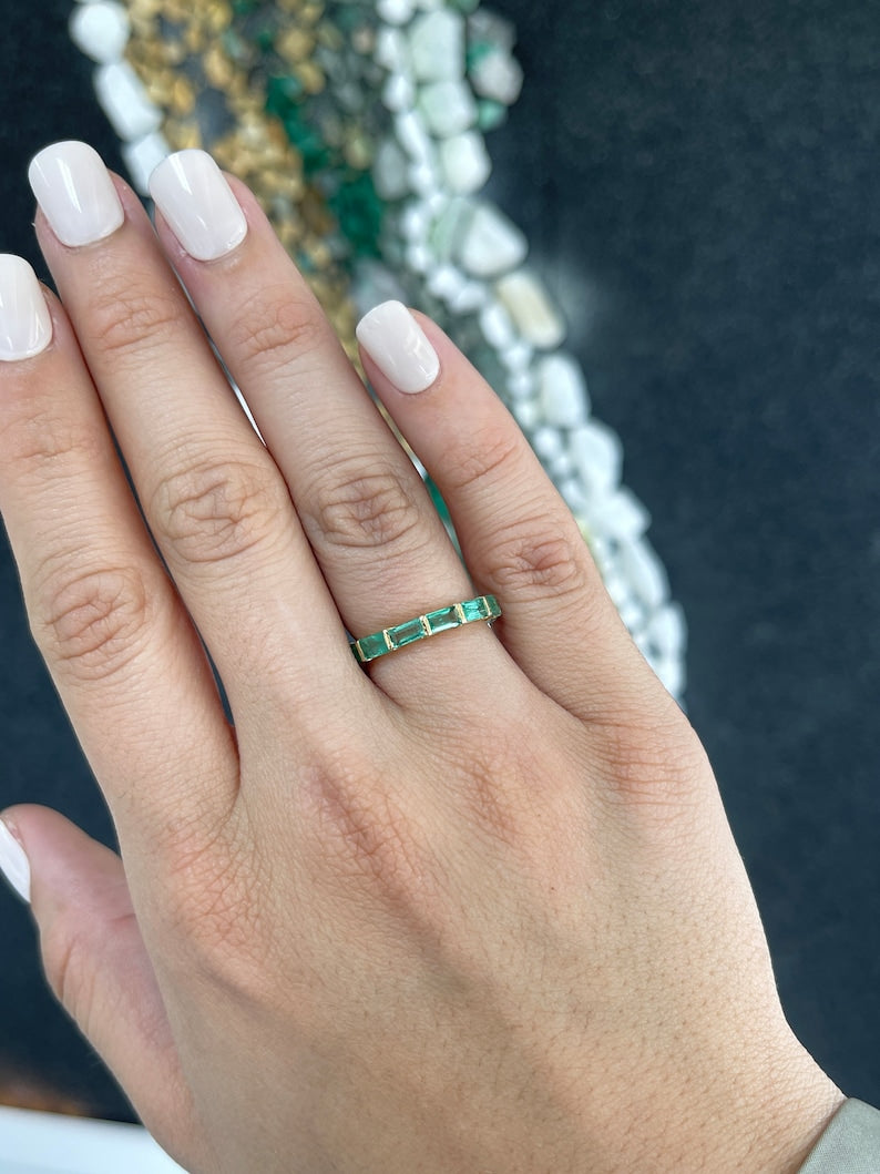 Celebrate Brilliance: 14K Gold Ring Featuring 1.80tcw Large Emerald Baguette Wedding Engagement Band