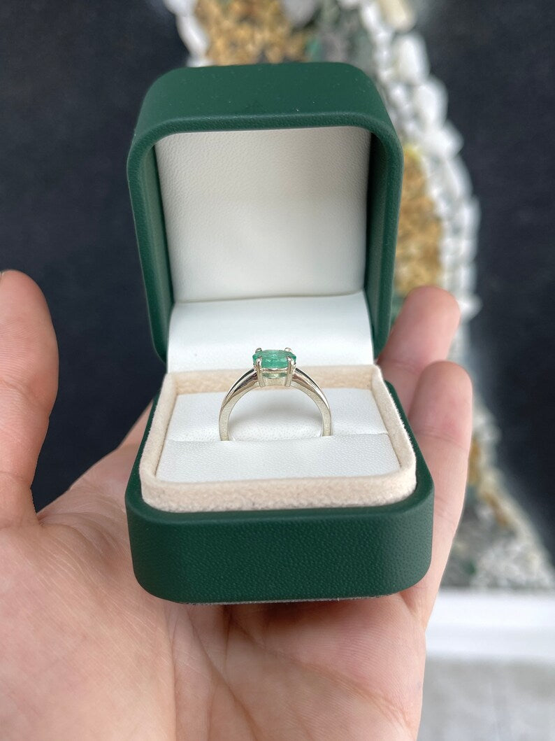 1.10ct Sterling Silver Oval Cut Emerald East to West Solitaire Ring - JR Colombian Emeralds