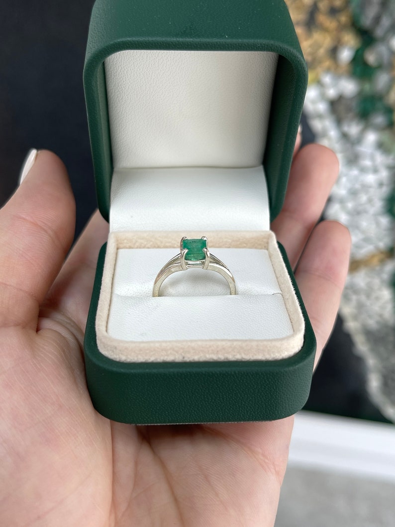 1.30ct Asscher Cut Split Shank Square Emerald in Sterling Silver 4 Prong 925 Ring