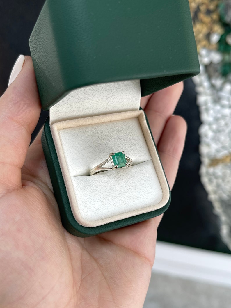 1.30ct Asscher Cut Split Shank Square Emerald in Sterling Silver 4 Prong 925 Ring - JR Colombian Emeralds