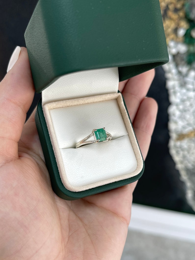 1.30ct Asscher Cut Split Shank Square Emerald in Sterling Silver 4 Prong 925 Ring