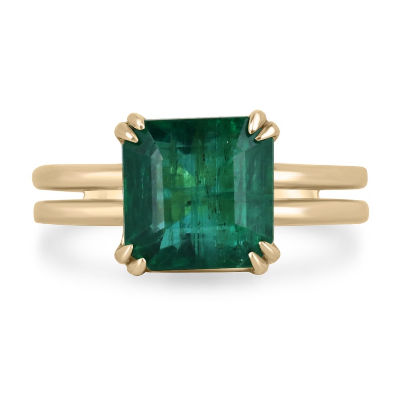 Double Claw Prong Emerald Solitaire Ring