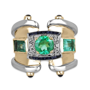 Emerald Diamond & Sapphire Cabochon Unisex Ring