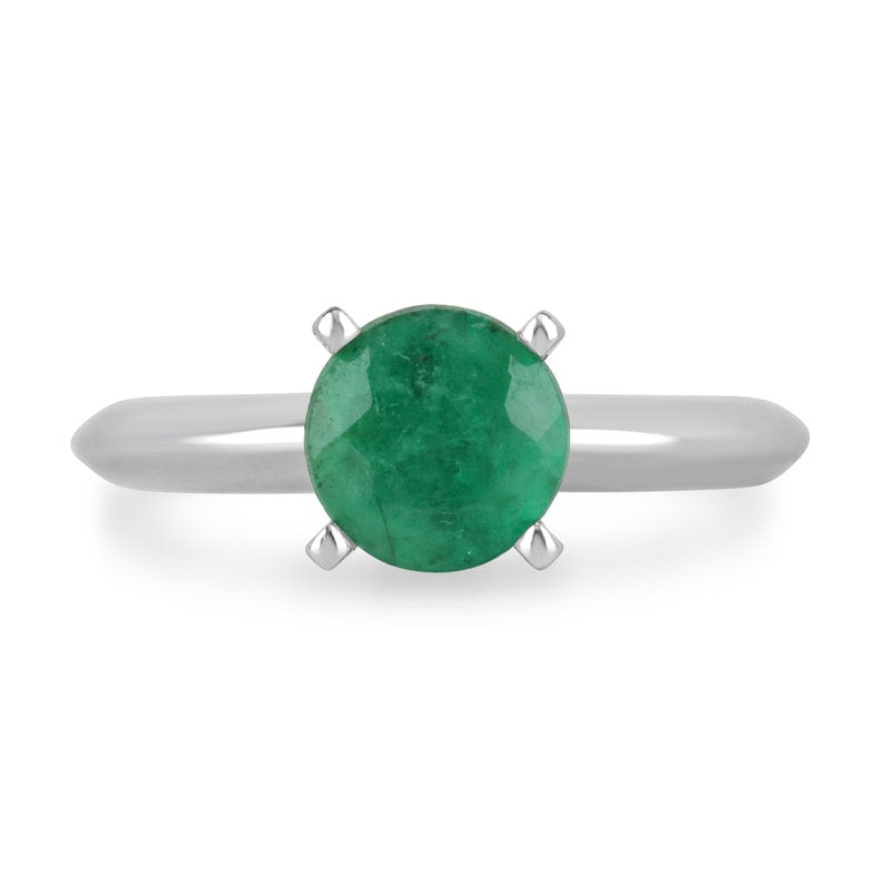 Emerald Round Cut 4 Prong Solitaire Engagement Ring