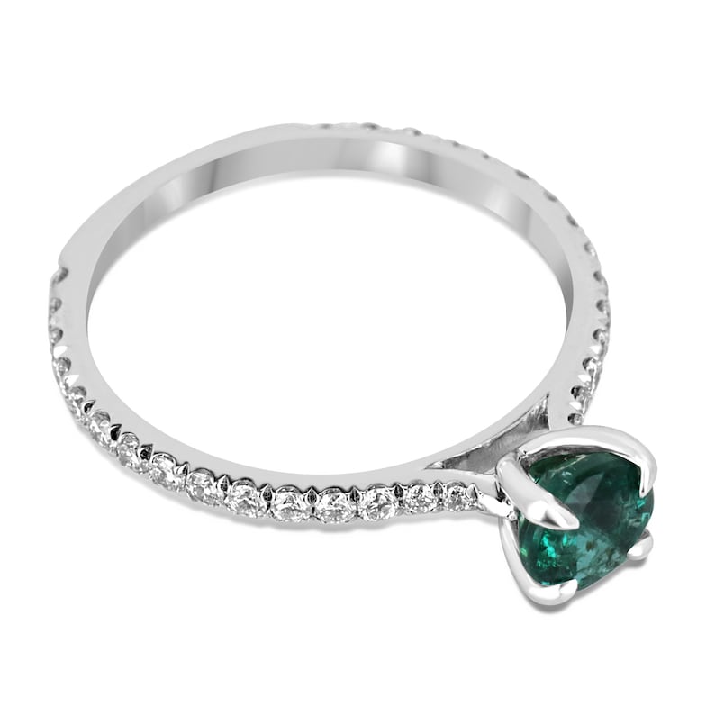Stunning 14K AAA Quality Round Cut Bluish-Green Emerald Engagement Ring with 1.07tcw and Diamond Highlights