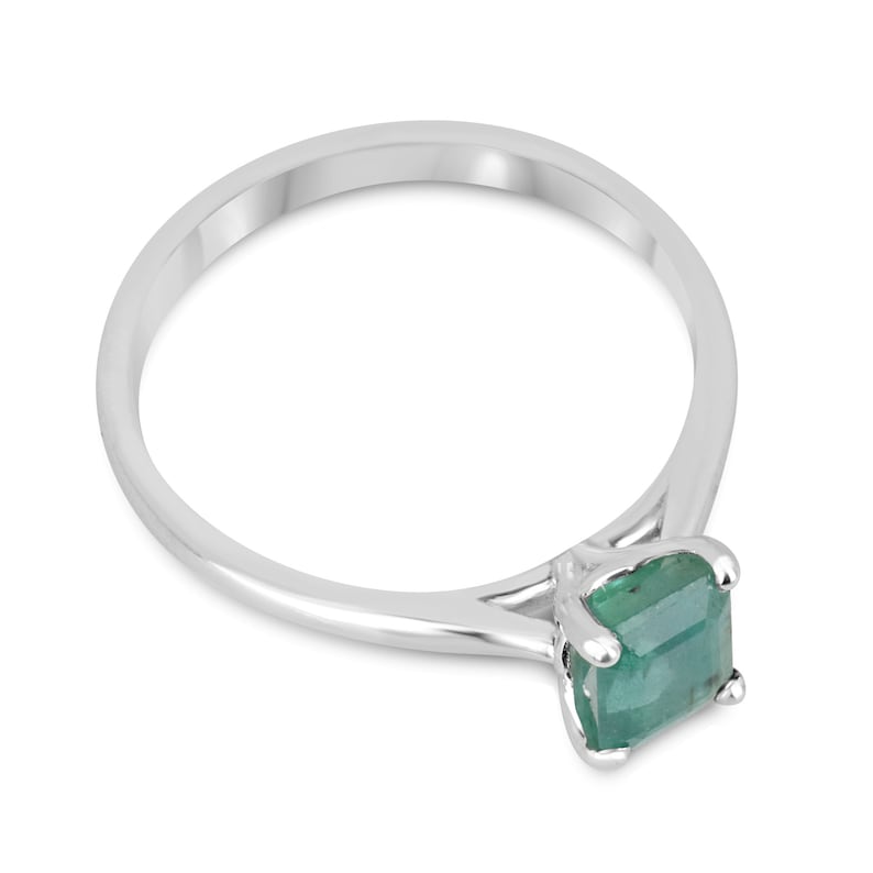 1.0ct Lush Dark Green Emerald Cut Solitaire Ring