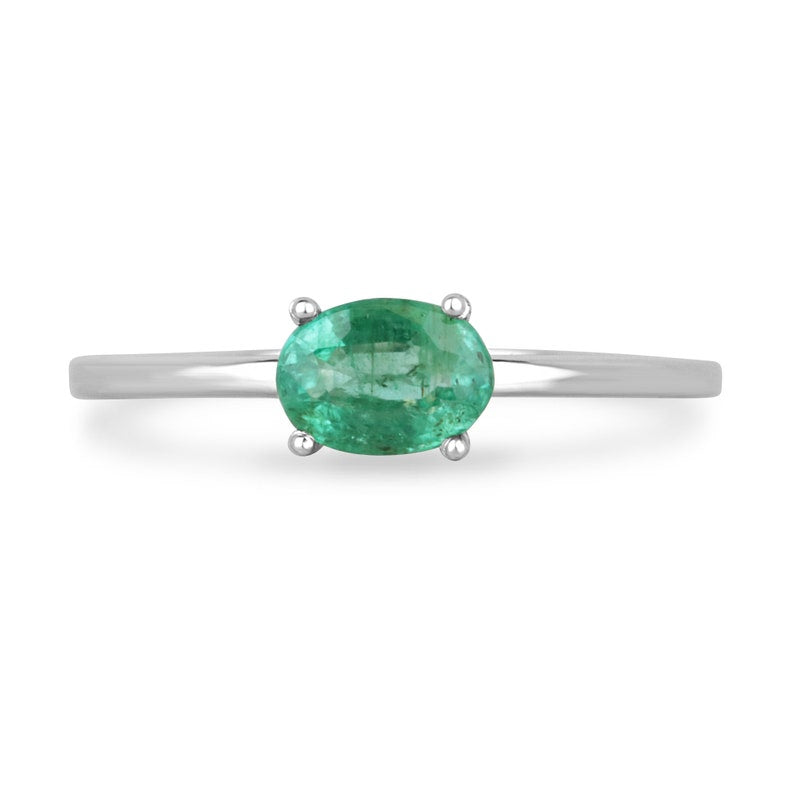 0.75ct 925 East to West Emerald Sterling Silver Solitaire Ring