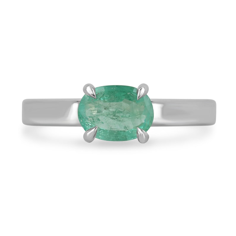 1.10ct Sterling Silver Oval Cut Emerald East to West Solitaire Ring