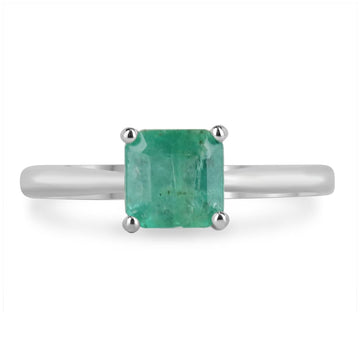 Emerald Solitaire Sterling Silver Woman's Ring