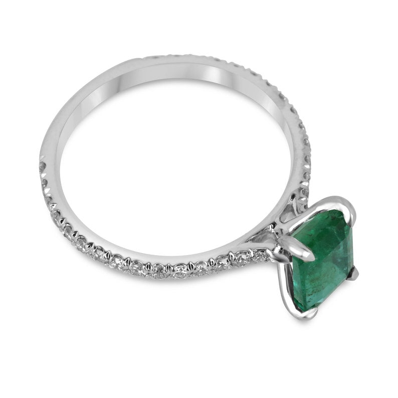1.95tcw 14K White Gold Rich Dark Green Emerald Engagement Ring