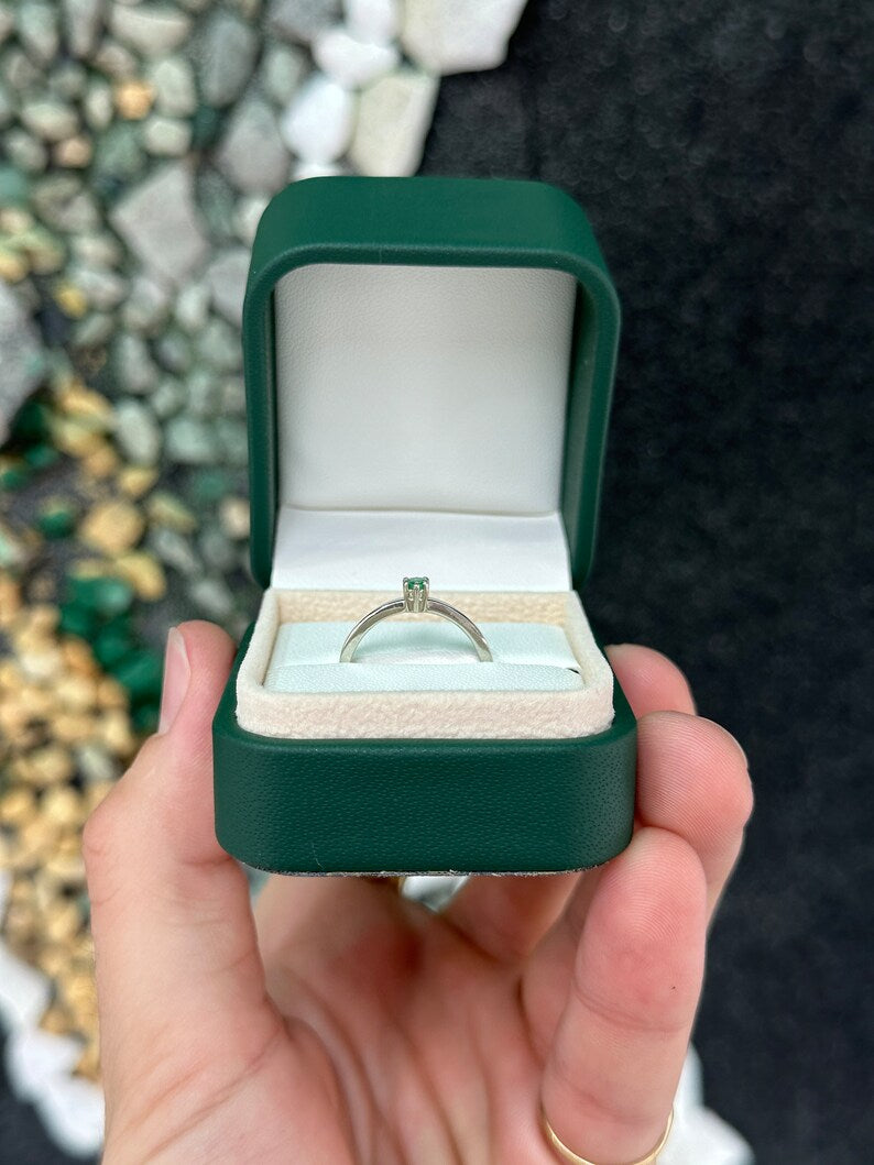 0.15ct Sterling Silver 925 Petite Pear Cut Vivid Medium Green Emerald Ring