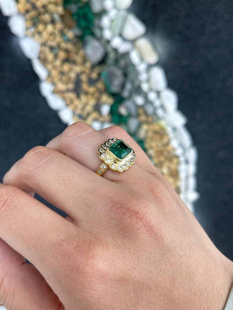 5.45tcw 18K Gold AAA+ Earth Mined Emerald & Diamond Accent Floral Statement Ring - JR Colombian Emeralds