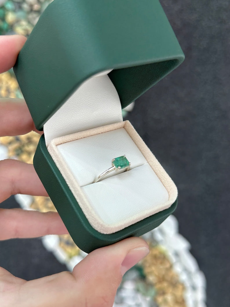 1.05ct Emerald Cut East to West Four Prong Sterling Silver Woman's Ring - JR Colombian Emeralds