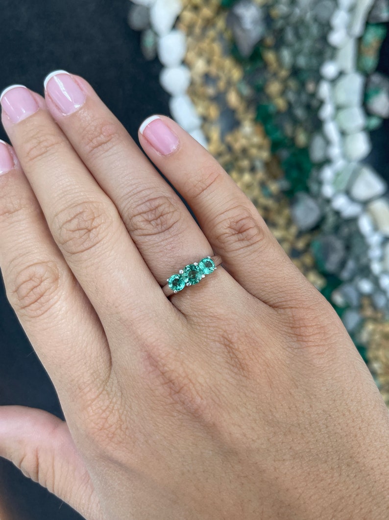 Emerald White Gold Prong Ring