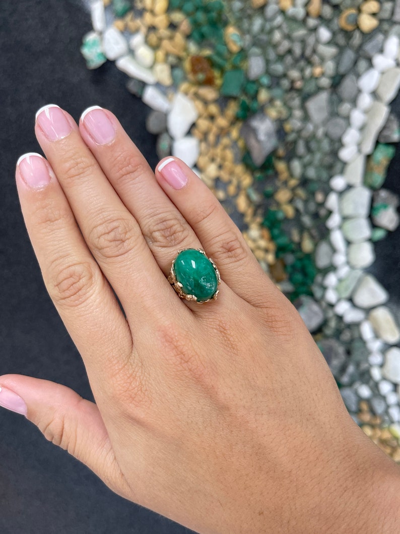 Emerald Cabochon Nugget Prong Unisex Ladies Ring