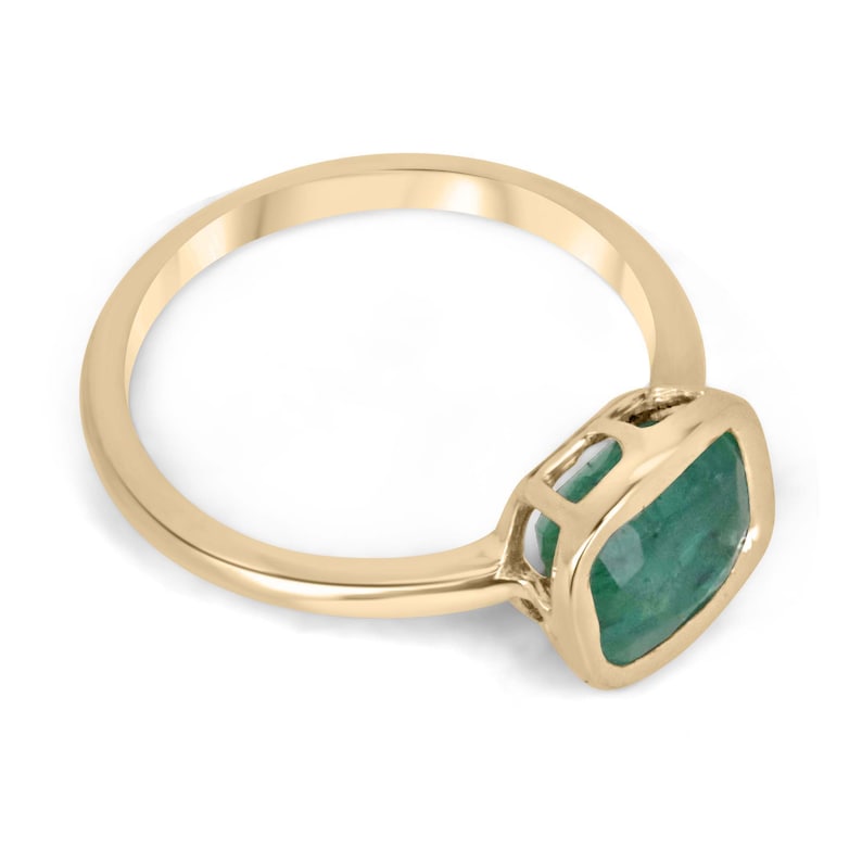 1.68ct 10K Gold Dark Green Cushion Cut Emerald Solitaire Ring