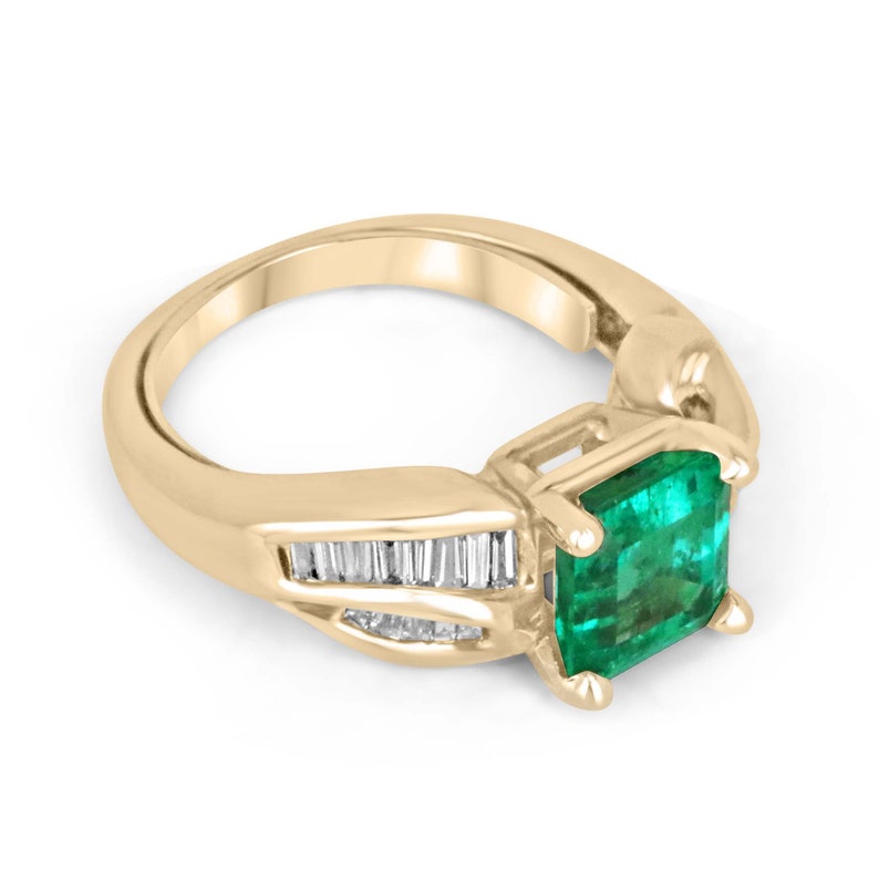 3.22tcw 14K Vivid Rich Electric Green Asscher Cut Ring