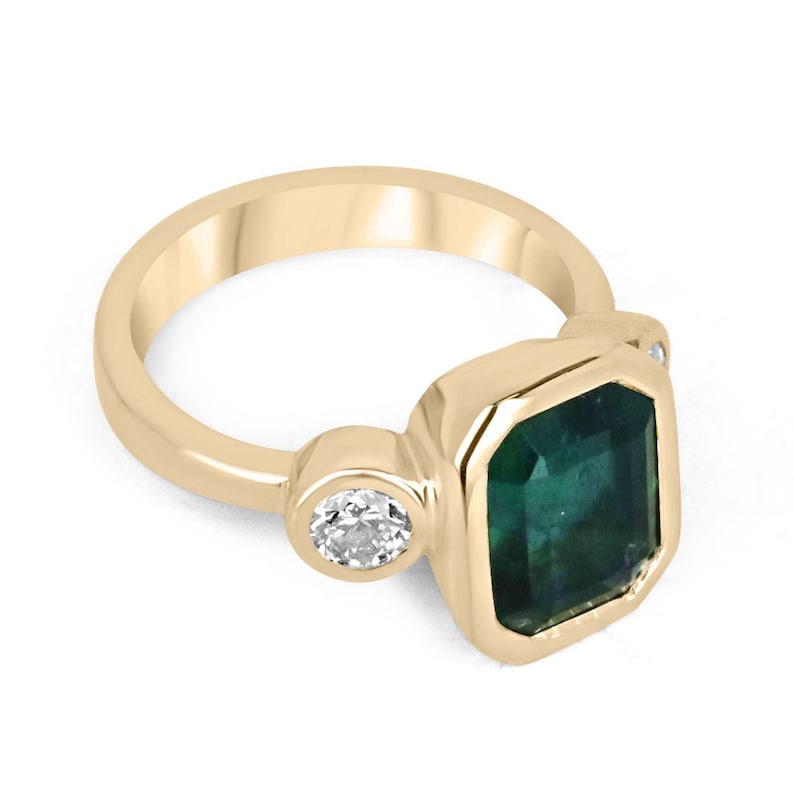 4.14tcw 18K Gold Deep Alpine Green Emerald Engagement Ring
