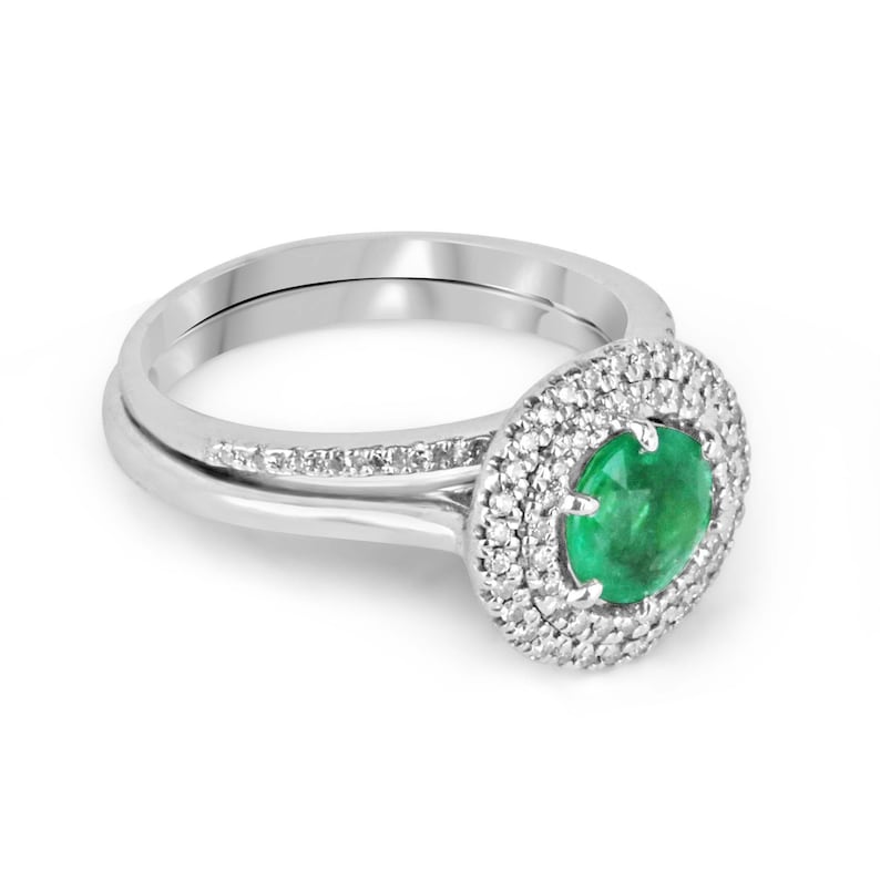 Elegant 14K Ring Featuring a Round Vibrant Yellow-Green Emerald (1.45tcw) and Diamond Highlights