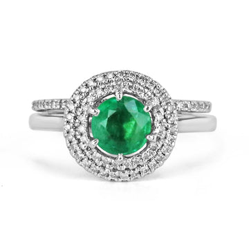 14K Gold Ring with 1.45 Total Carat Weight Vivid Yellow-Green Emerald and Diamond Accents