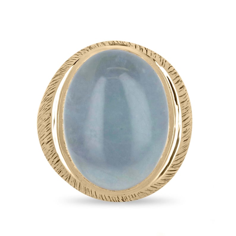 Large Oval Cabochon Aquamarine Solitaire Ring - 26.97ct 14K Unisex Statement Jewelry