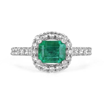 Emerald & Diamond Halo Shank Engagement Ring