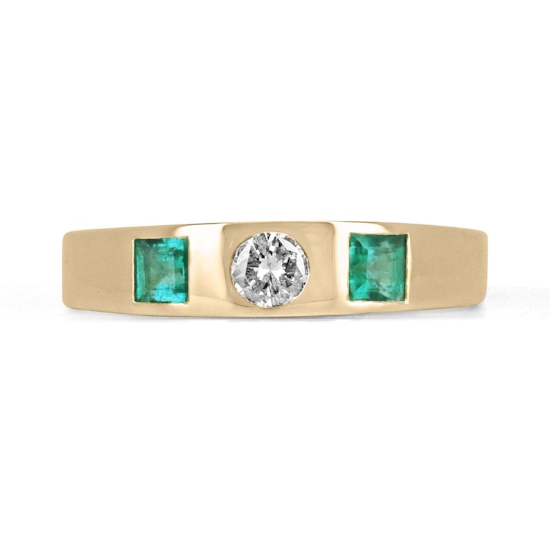 14K Gold Ring with 0.60 Total Carat Weight in Natural Vibrant Green Diamonds and Emeralds