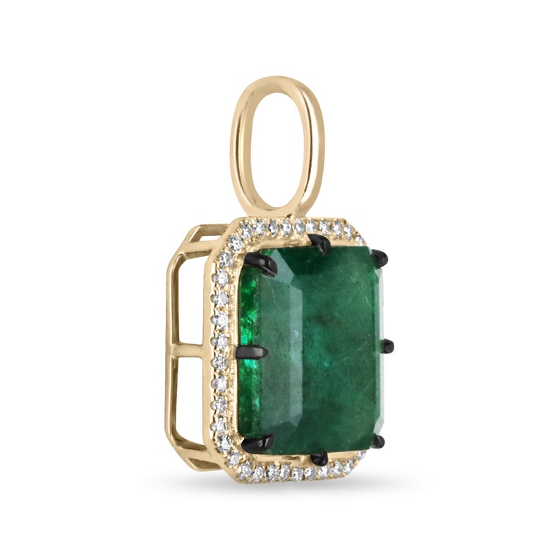Square Emerald Pendant with Black Rhodium Claws