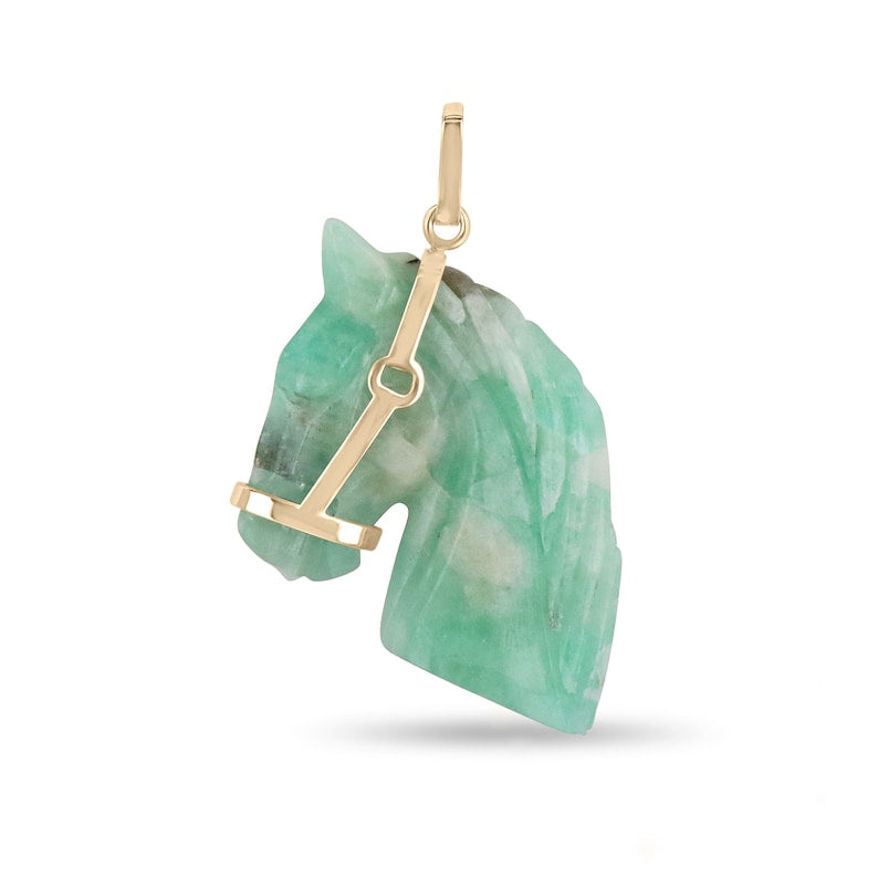 55.84ct 14K Hand Craved Emerald Rough Pendant