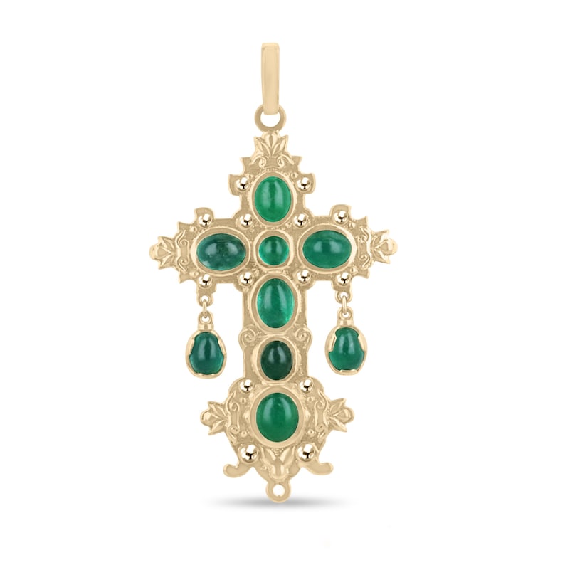 Emerald Cabochon Gold Cross Pendant