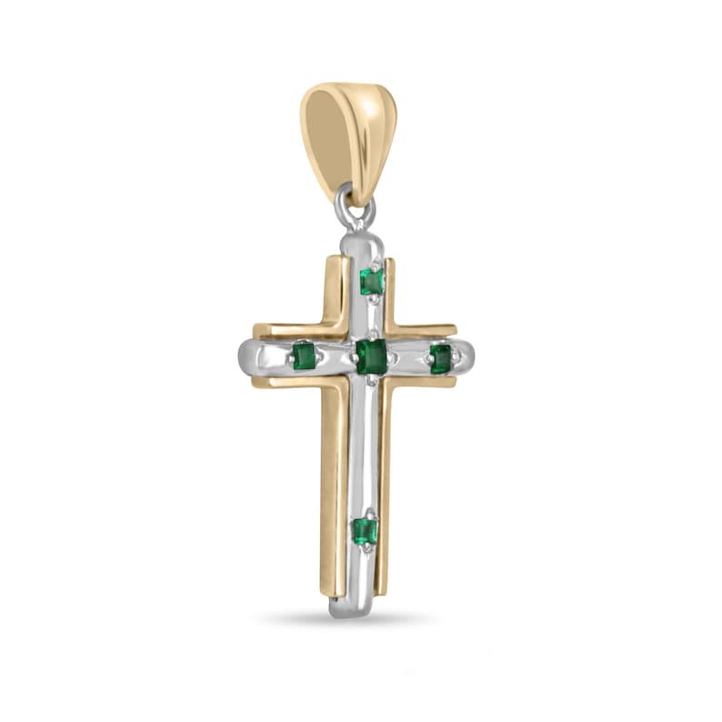 0.30tcw 14K Gold Rich Green Squared Emerald Cross Necklaces