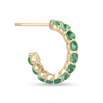 1.50tcw 14K Medium Gree Round Cut Emerald Prong Set Half Hoop Unisex Earrings