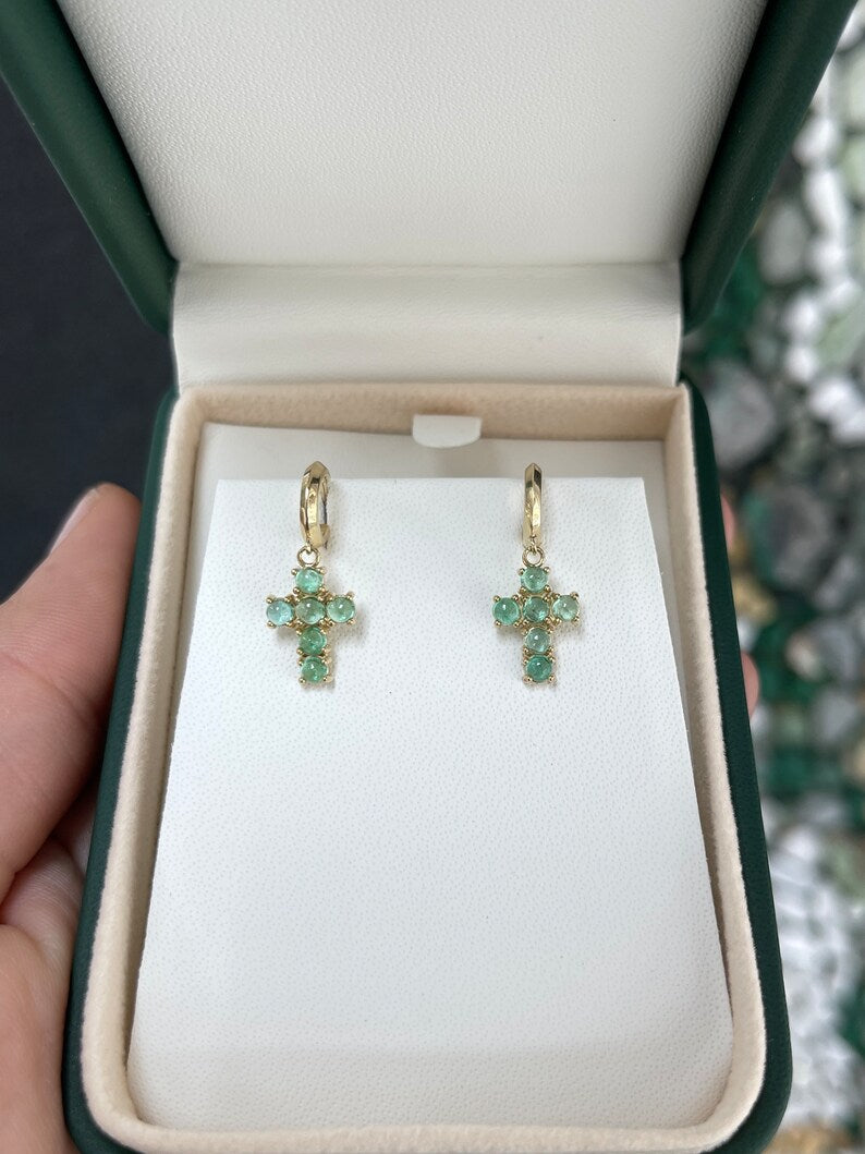 1.10tcw Emerald Round Cut Cross Earrings