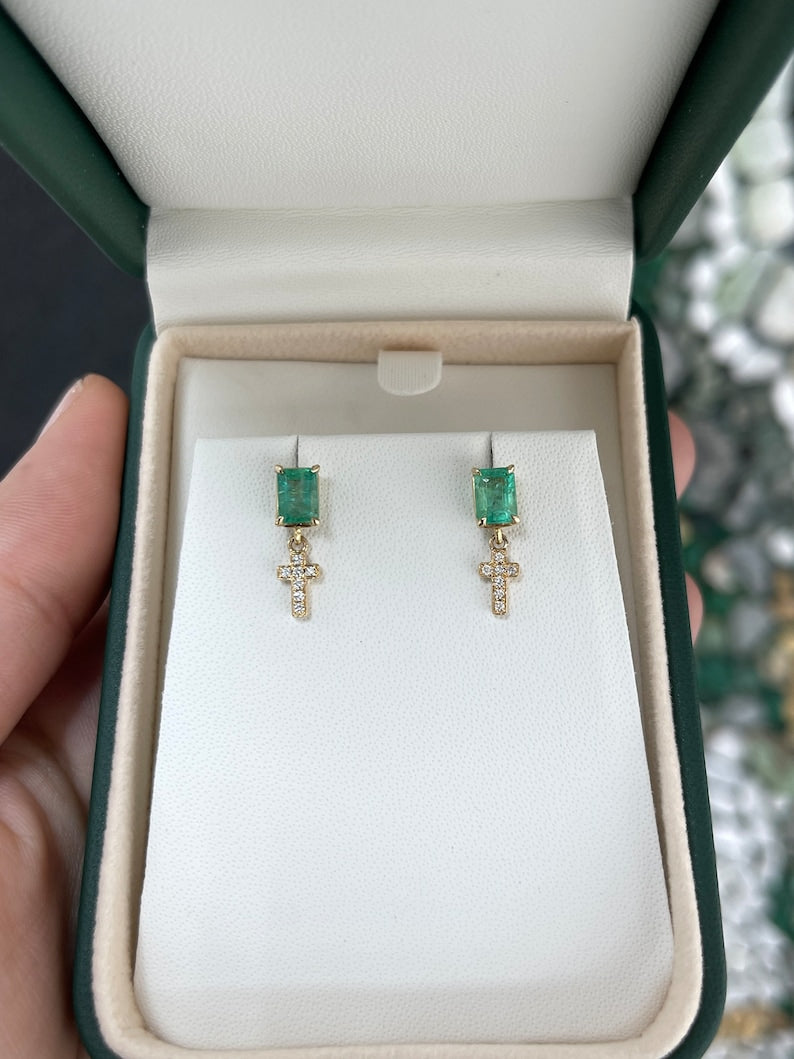 1.65tcw Emerald Cross Stud Earrings