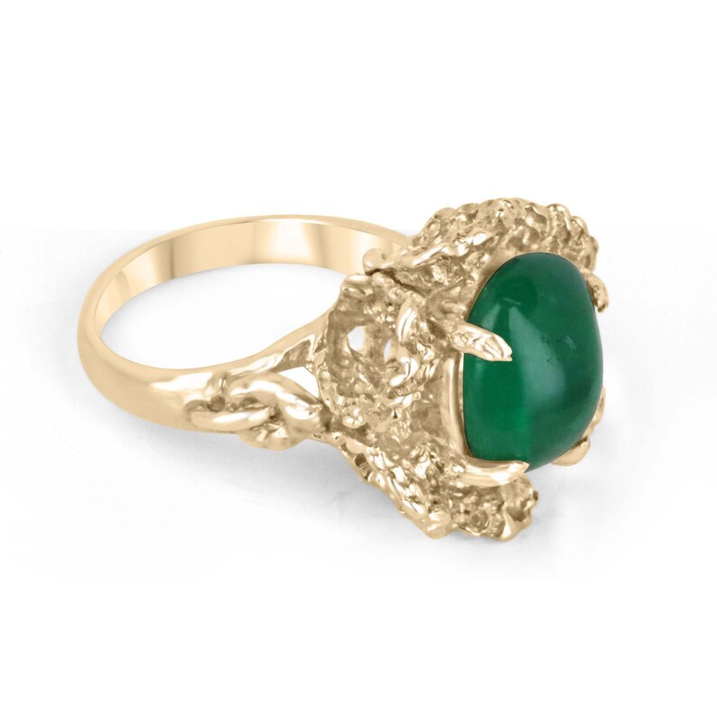 4.65ct 14K Gold Dark Green Sugarloaf Cabochon Gold Ring