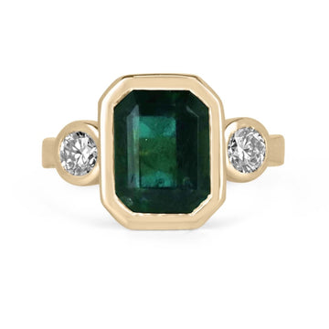 Emerald & Diamond Three Stone Right Hand Engagement Ring