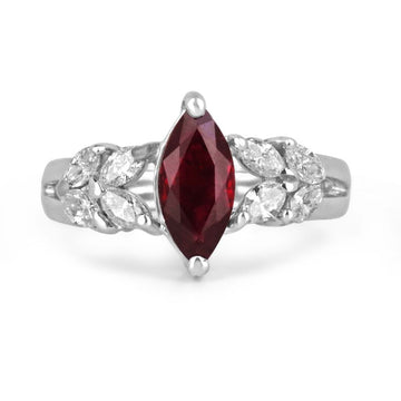 Luxurious Blood Dark Red Ruby 750 Marquise Cut & Diamond Ring